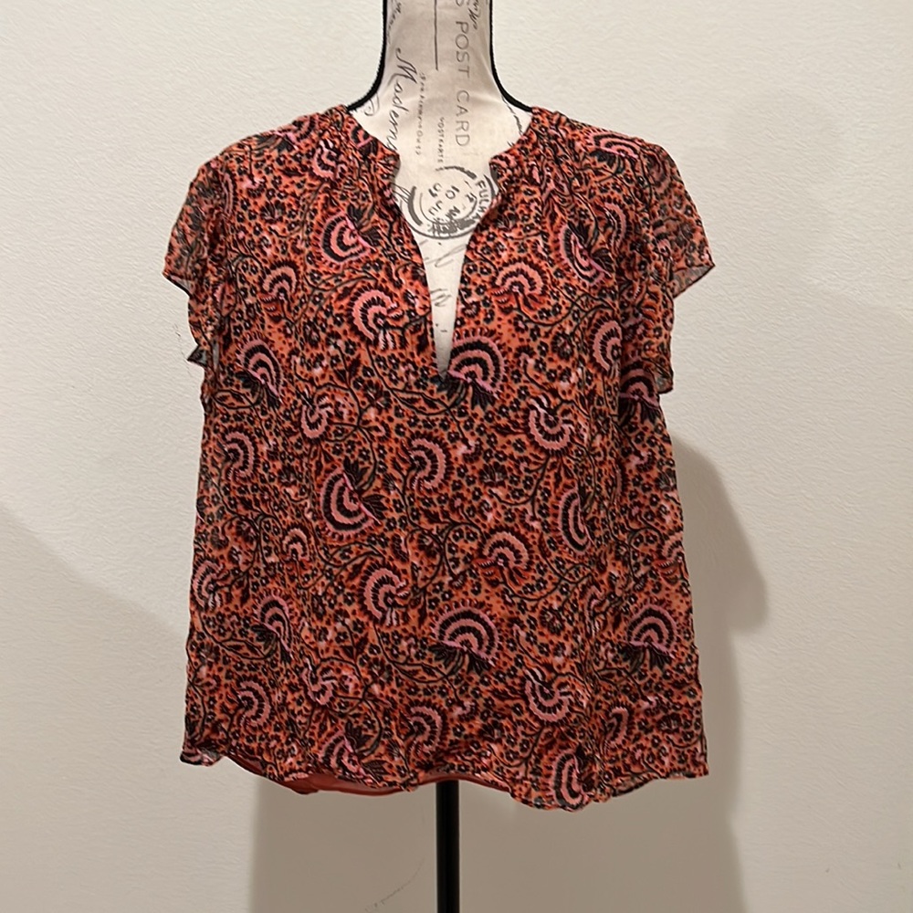 A.L.C. Silk paisley print burgundy blouse size 14 - Picture 2 of 7